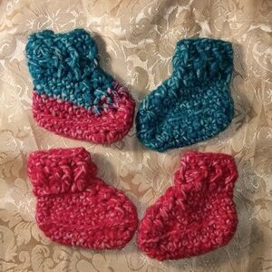 Handmade Variegated Pink/Blue Baby Booties Size Newborn